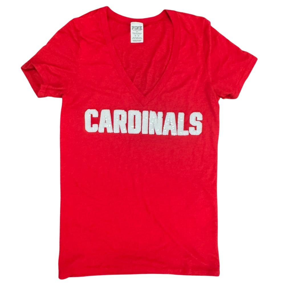 PINK VS St. Louis Cardinals Baseball‎ Red Sequined V-Neck Tee Size Medium